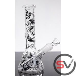 ALIENS AND UFO GLASS BEAKER With ICE CATCHER 8inch (GLOW IN DARK)